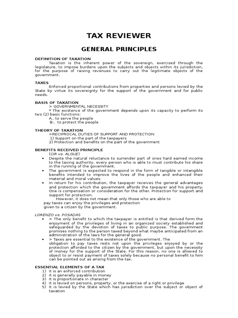 Tax Reviewer: General Principles | PDF | Finance & Money Management