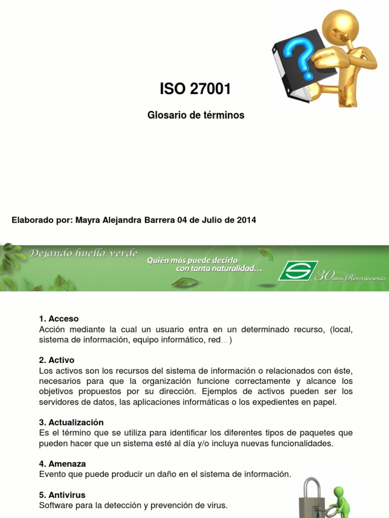 Glosario Iso 27001 Pdf Comunicación Segura Información
