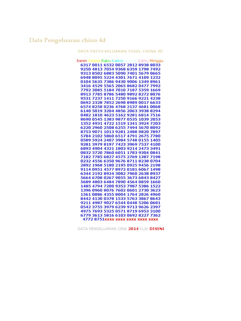 Data Pengeluaran China 4D | Pdf