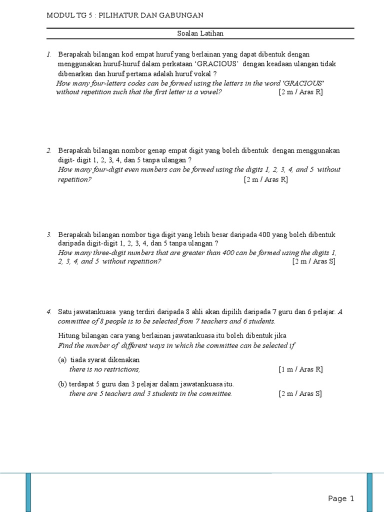 F5 6 Latihan Pilihatur Dan Gabungan Pdf Business