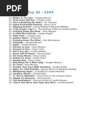 Billboard Top 30 Songs of 1949 | PDF