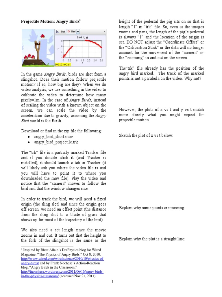 Angry Birds Projectile Motion Analysis | PDF | Velocity | Spacetime