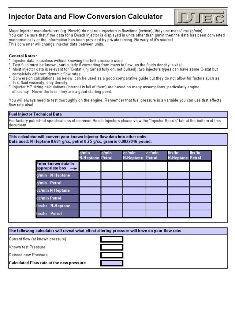 Injector Flow Rate Calculator Guide | PDF | Fuel Injection | Flow ...
