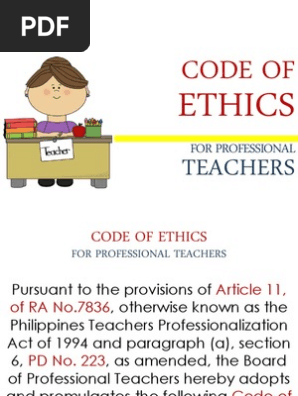 Code Of Ethics For Professional Teachers Pdf Profession Teachers
