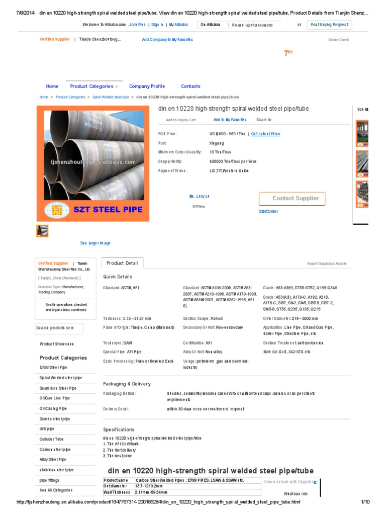 Din en 10220 Highstrength Spiral Welded Steel Pipe_tube, View Din en