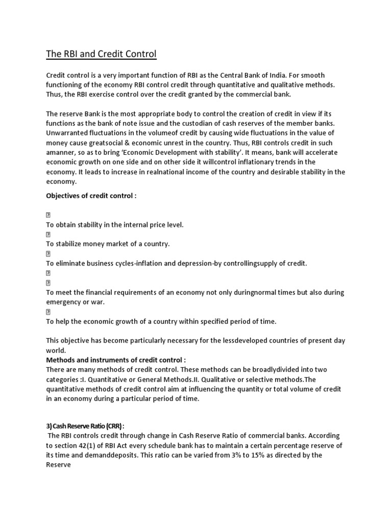 RBI's Credit Control Mechanisms Explained | PDF | Reserve Bank Of India ...