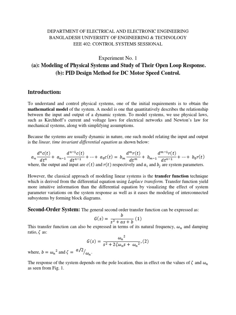 Lab Manual EEE 402 Exp01 July2014 PDF Control Theory Control