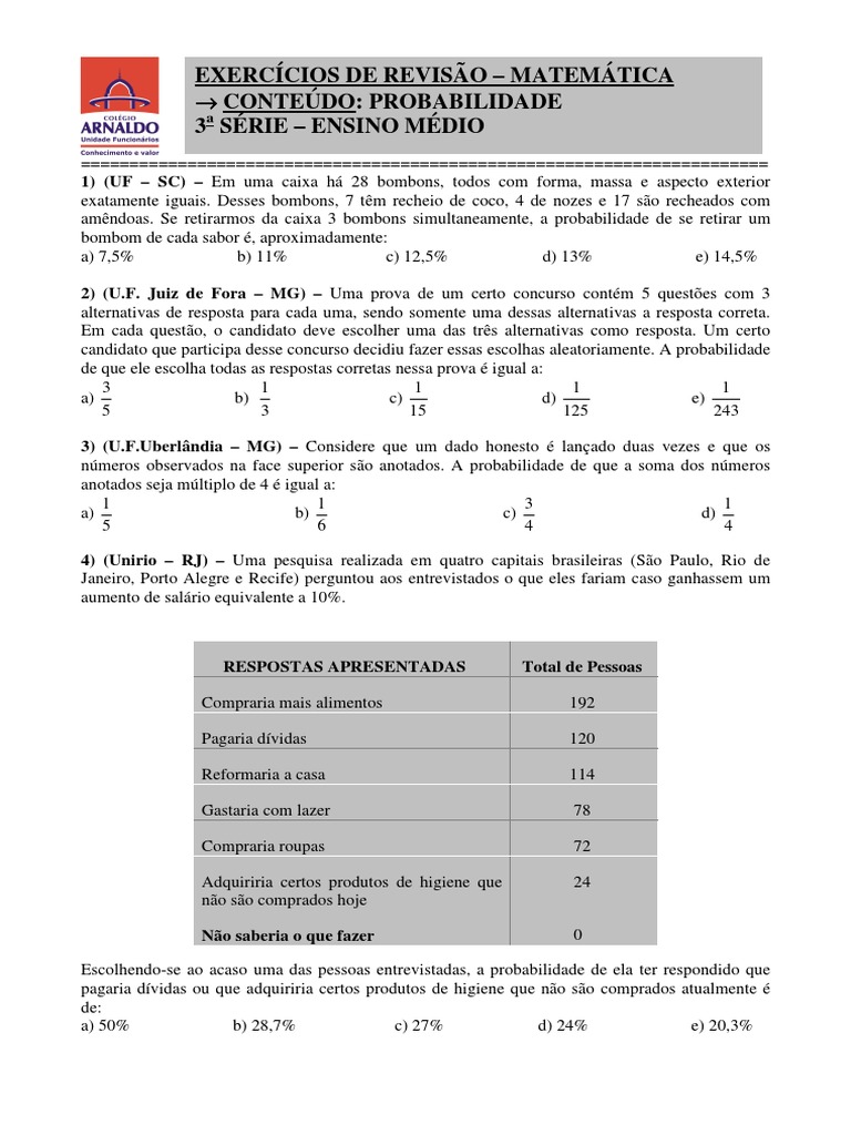 Exercícios de Probabilidade para 7º Ano | PDF | Probabilidade | Dados