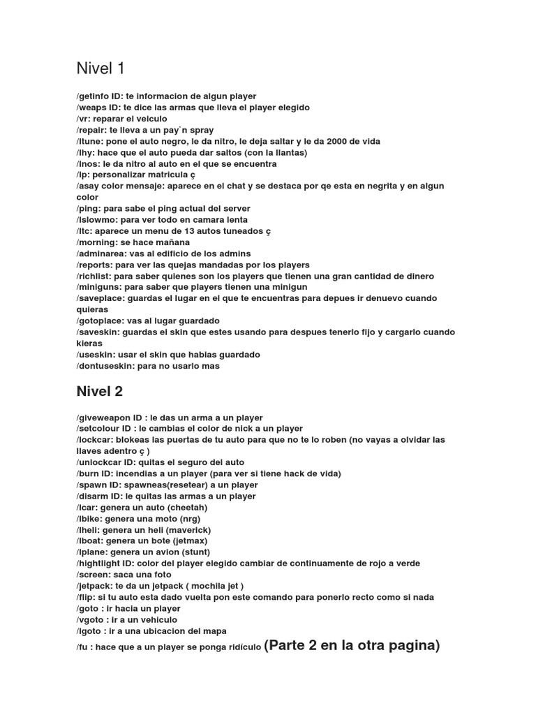Comandos de Admin en SAMP y MTA | PDF | Ocio | Science