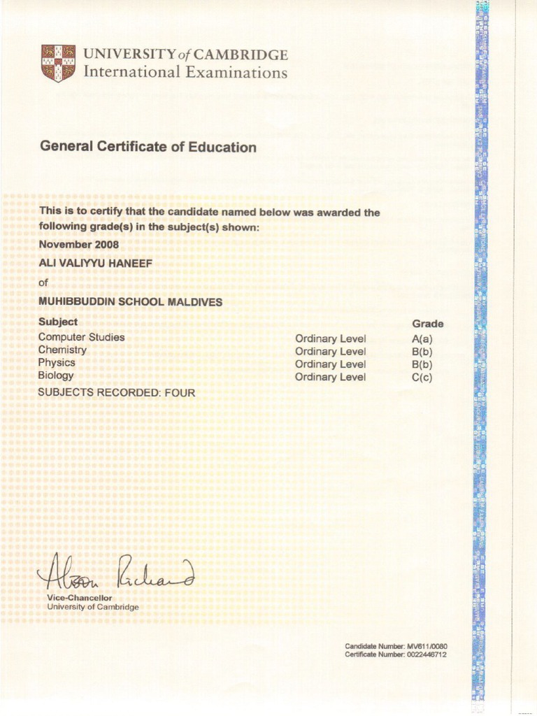 GCE O'Level Certs
