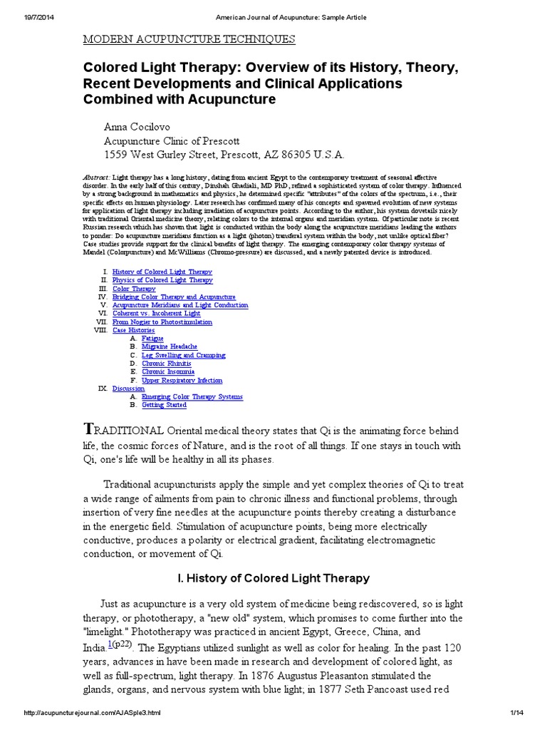 Colored Light Therapy PDF Spectrum Photoelectric
