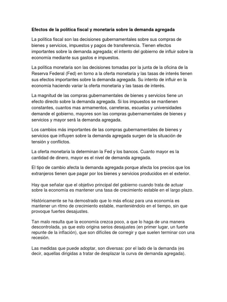 Impacto de Políticas en Demanda Agregada | PDF | La política monetaria ...
