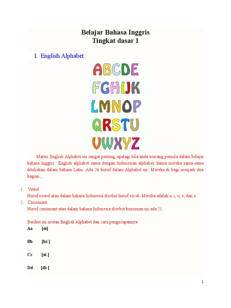 Tingkat Dasar 1 Belajar Bahasa Inggris