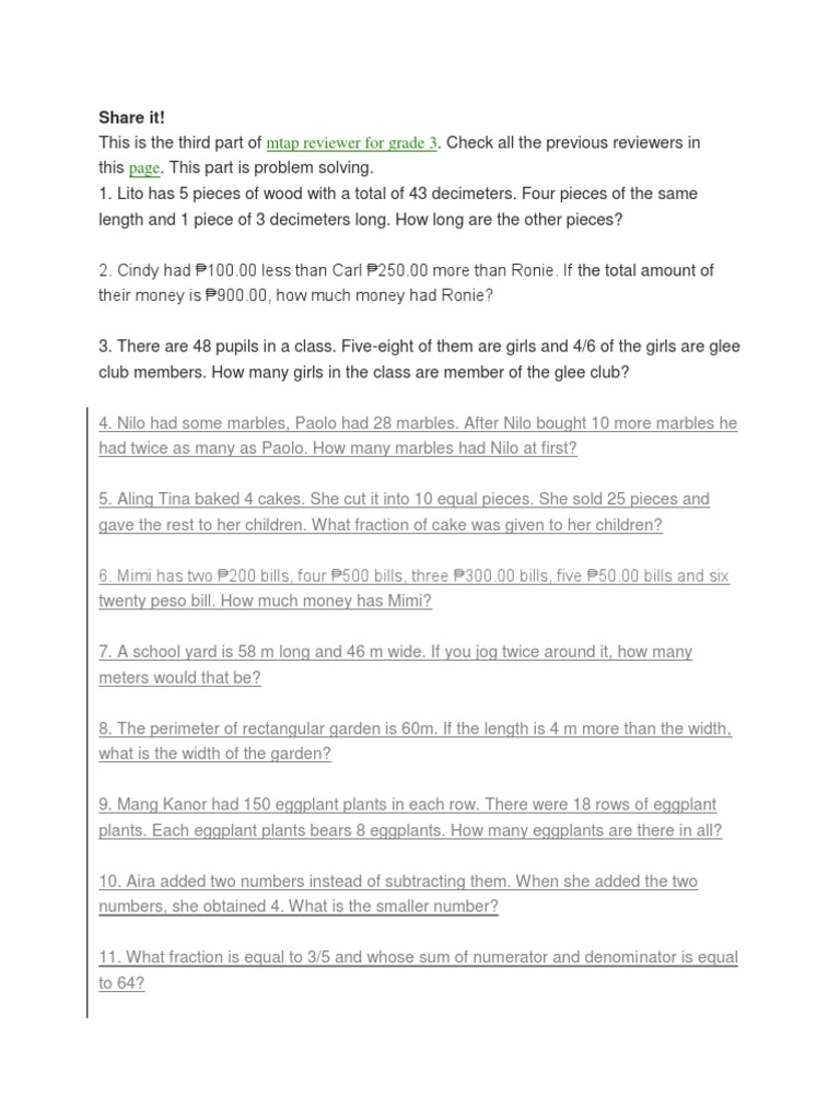 Math Challenge Grade 3 | PDF | Fraction (Mathematics) | Numbers