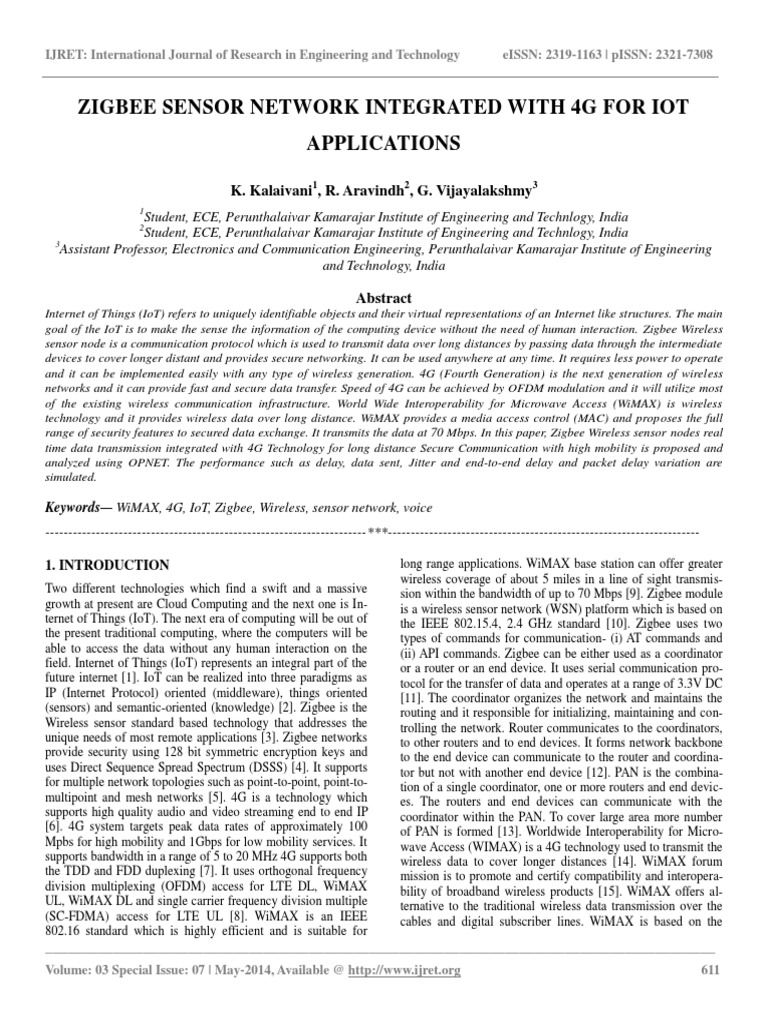 Zigbee Sensor Network Integrated With 4g For Iot | PDF | Wi Max ...