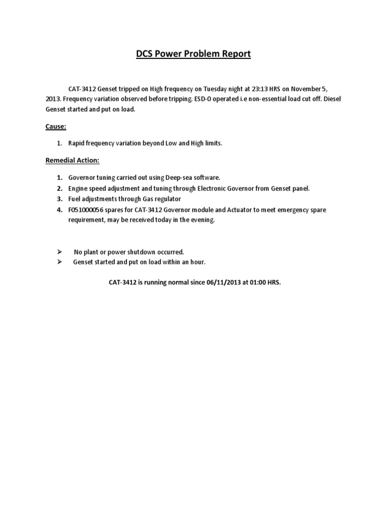 DCS Power Problem Report | PDF
