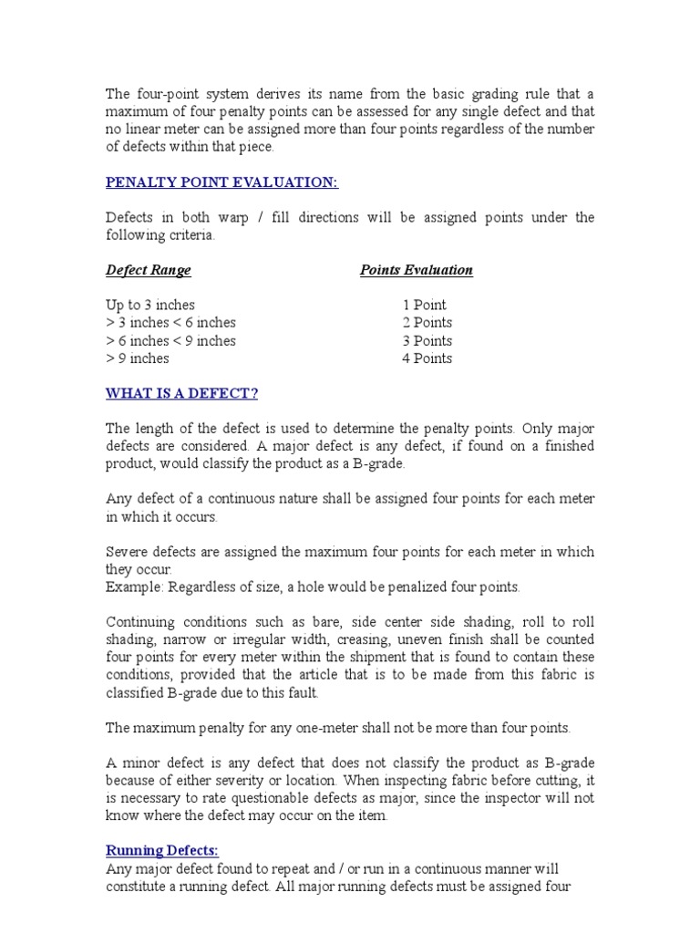 Four-Point Fabric Inspection Guide | PDF | Textiles | Yarn