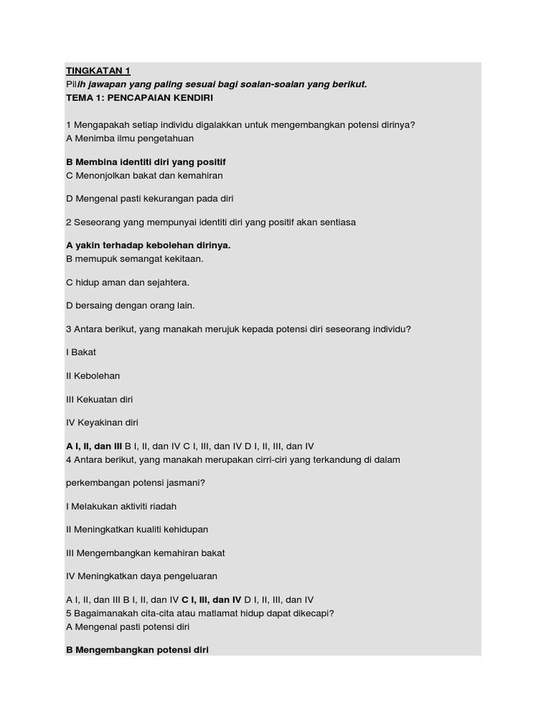 Contoh Soalan Peperiksaan Tingkatan 1 Bersama Jawapan