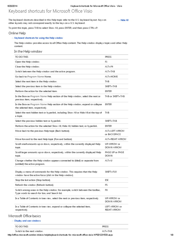 Keyboard Shortcuts For Microsoft Office Visio Visio PDF Keyboard