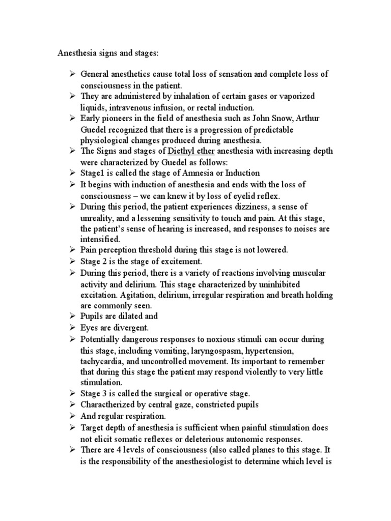 Anesthesia Signs and Stages Anesthesia Clinical Medicine