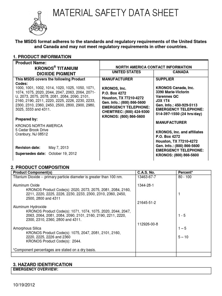 Msds titan kronos pdf titanium dioxide silicon dioxide