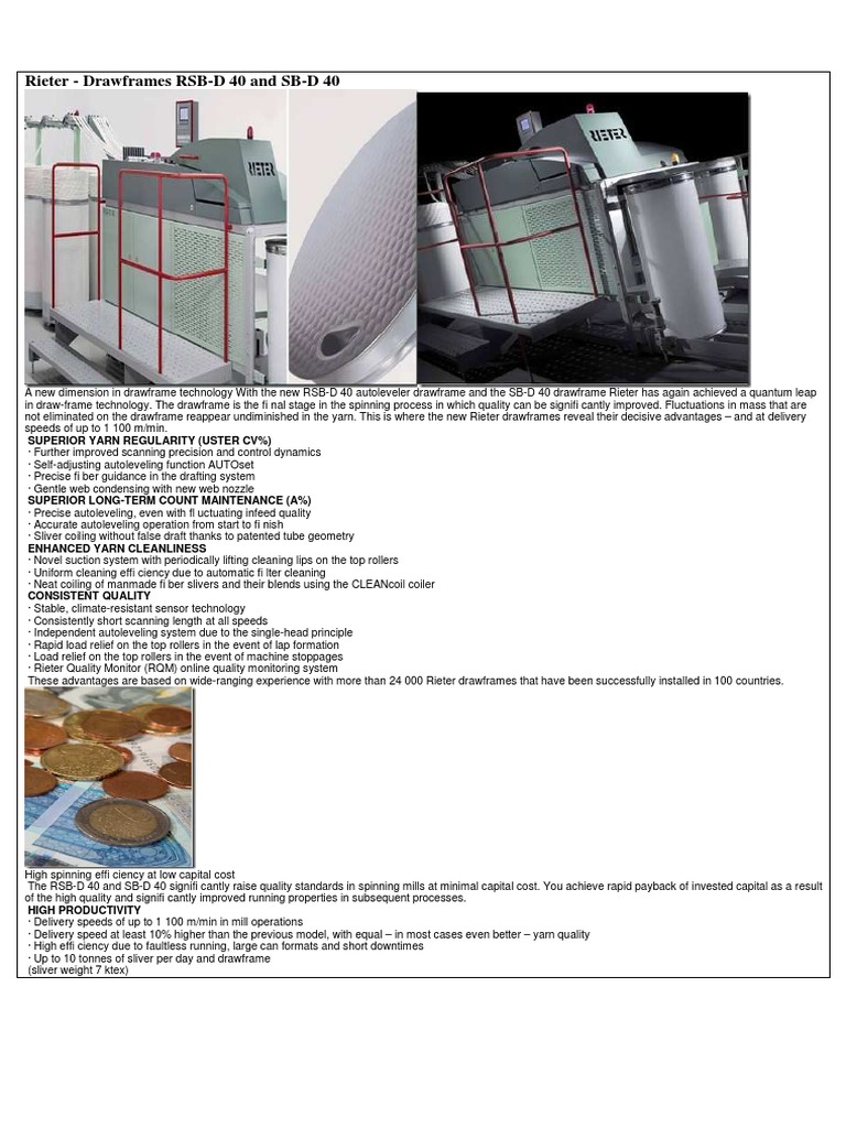 Rieter RSB-D 40 Drawframe Overview | PDF | Accuracy And Precision ...