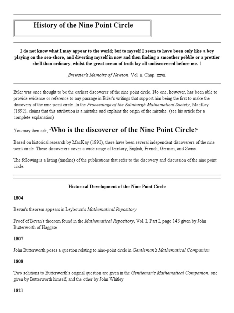 History of The Nine Point Circle | PDF | Euclidean Plane Geometry ...