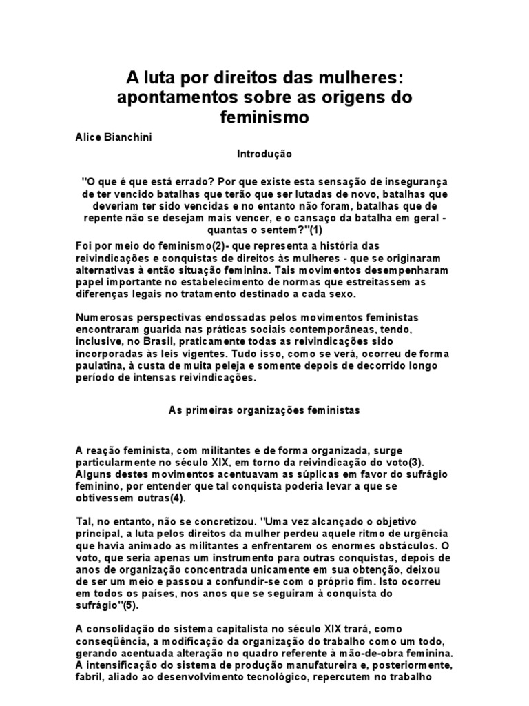 A Luta Por Direitos Das Mulheres - Apontamentos Sobre As Origens Do ...