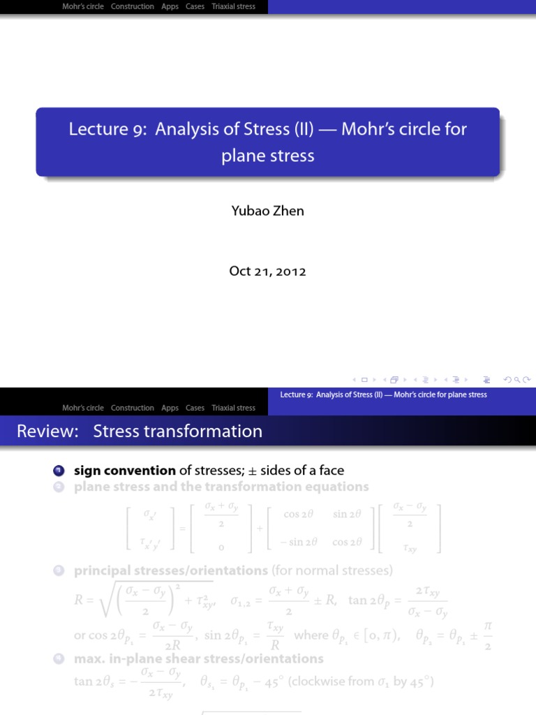 Lecture : Analysis of Stress (II) - Mohr's Circle For Plane Stress ...