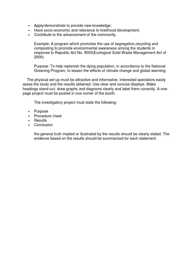 research plan example for science investigatory project