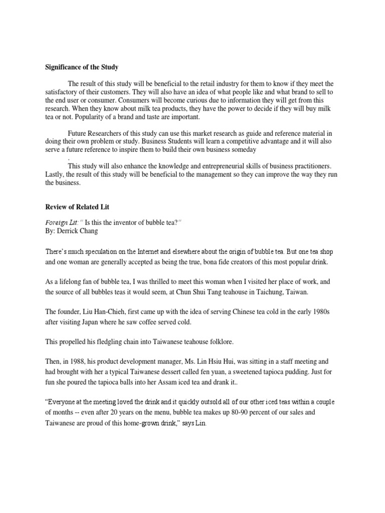 Significance of the Study (Milk Tea Research) | Tea | Drink