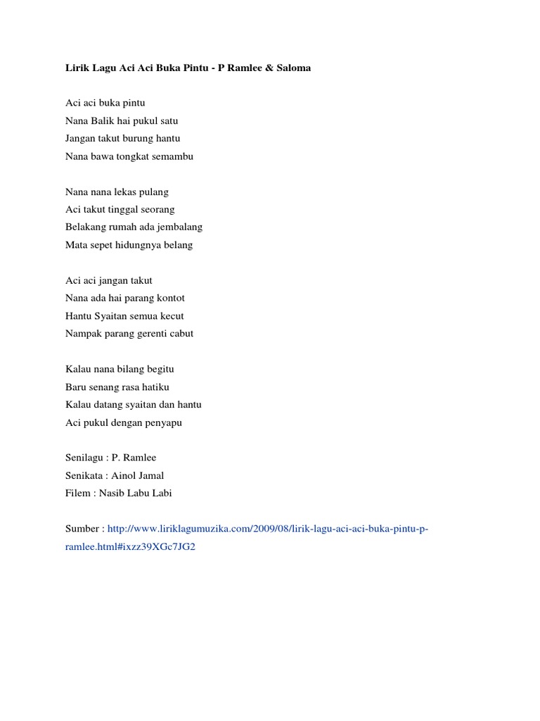 Lirik Lagu Aci Aci Buka Pintu Pdf