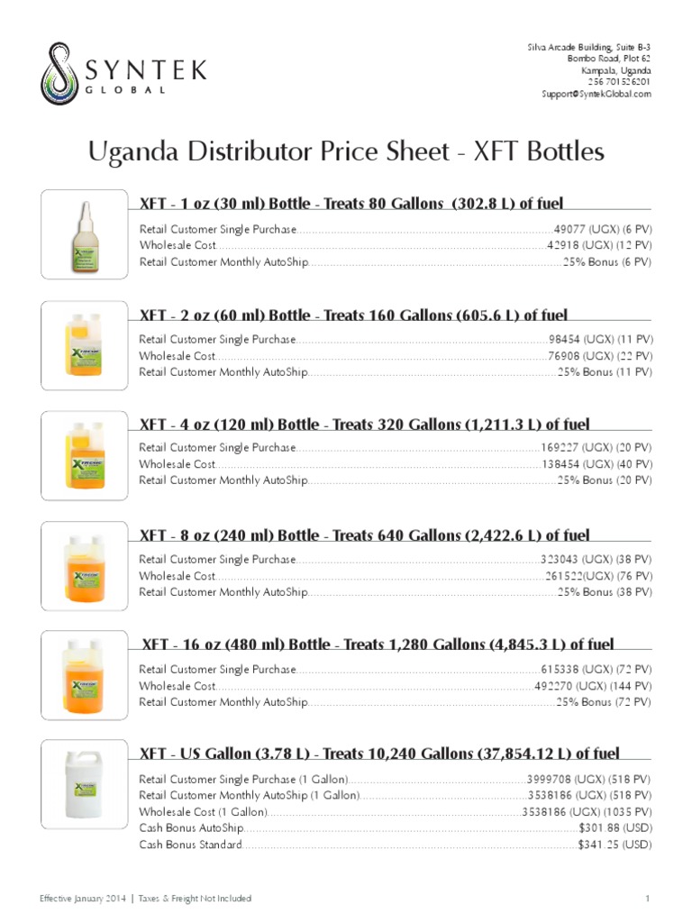 Uganda Syntek Distributor Price Sheet 1 Retail Service Industries
