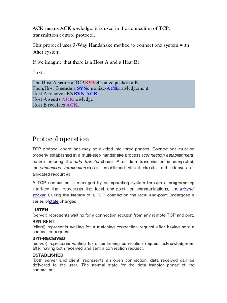 ACK Means ACKnowledge Transmission Control Protocol Communications