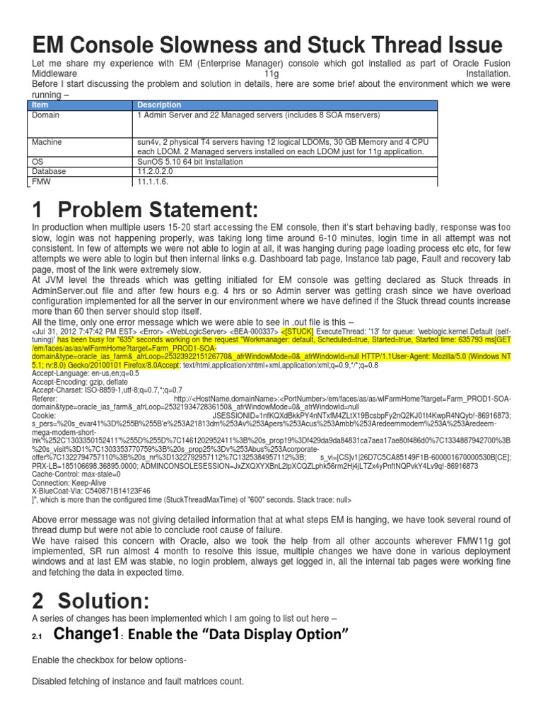 EM Console Stuck Thread Solutions | PDF | Java (Programming Language ...
