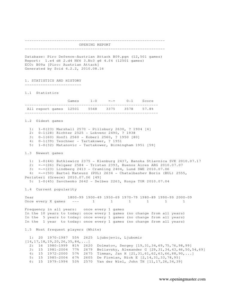 Pirc Defence: Austrian Attack Overview | PDF