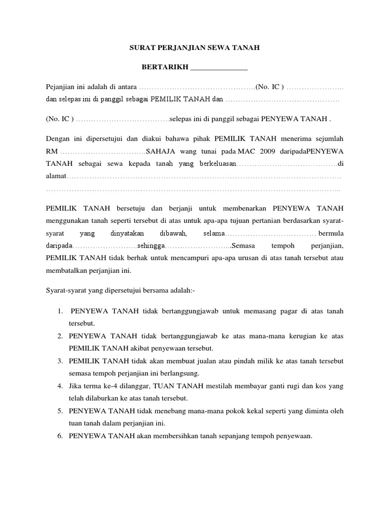 Surat Perjanjian Sewa Tanah Pdf