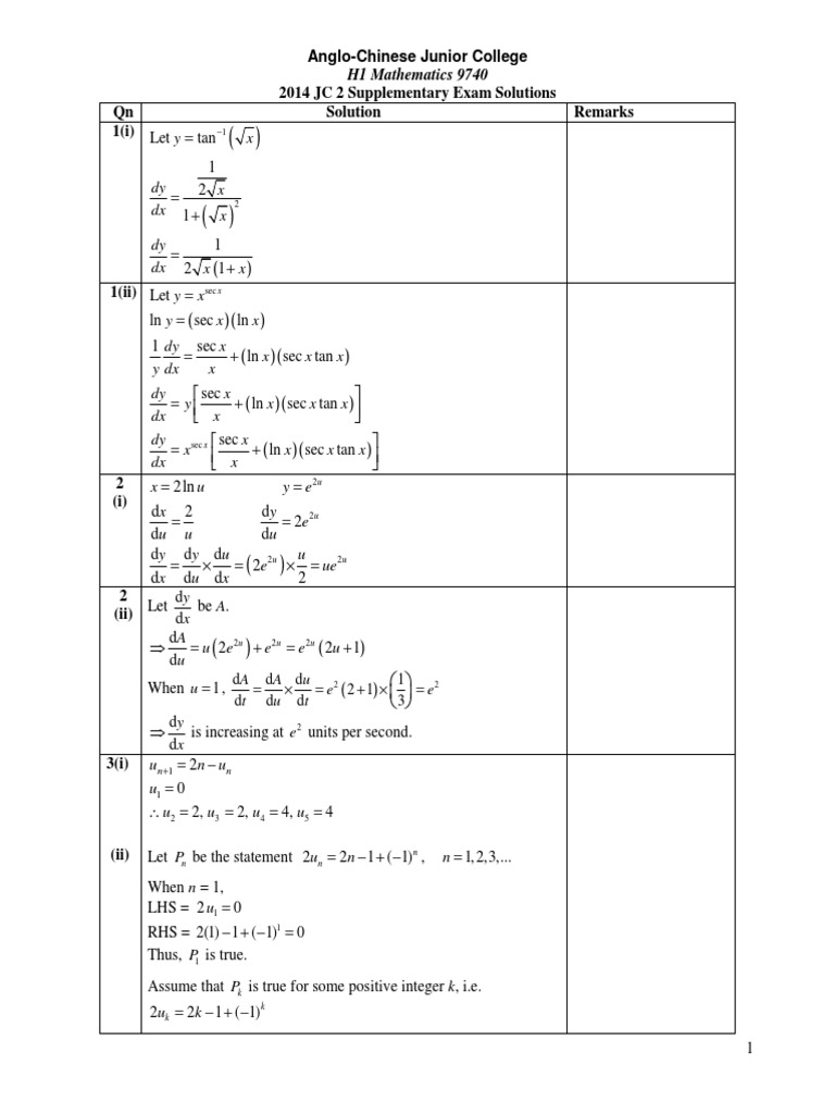 2014 H1 Math Exam Solutions | PDF | Discrete Mathematics | Geometry