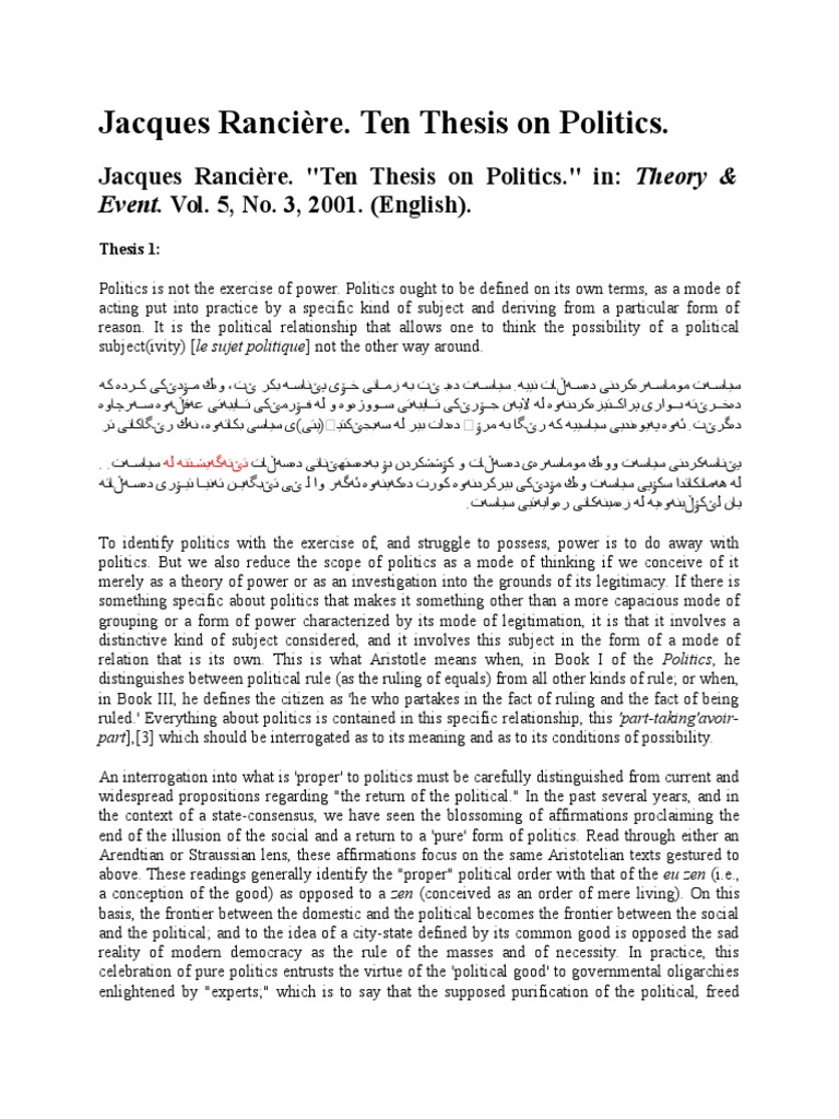 Politics as Action and Subjectivity | PDF | Argument | Democracy