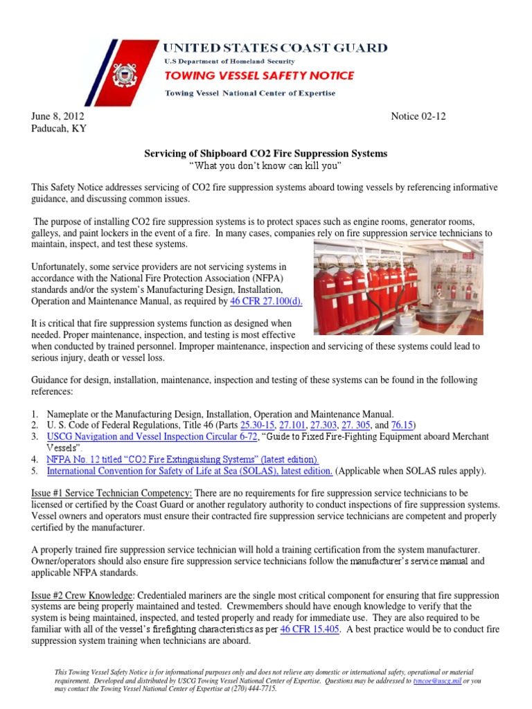 Safety Notice Fire Servicing Firefighting United States Coast Guard