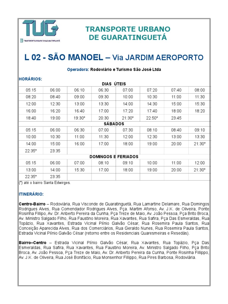 Horário de Ônibus TUG.pdf Brasil Transporte
