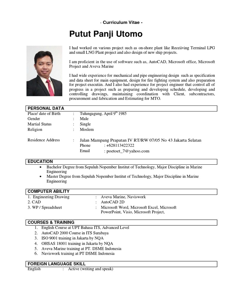 CV Putut PAnji Utomo 2014 New | Download Free PDF | Liquefied Natural ...
