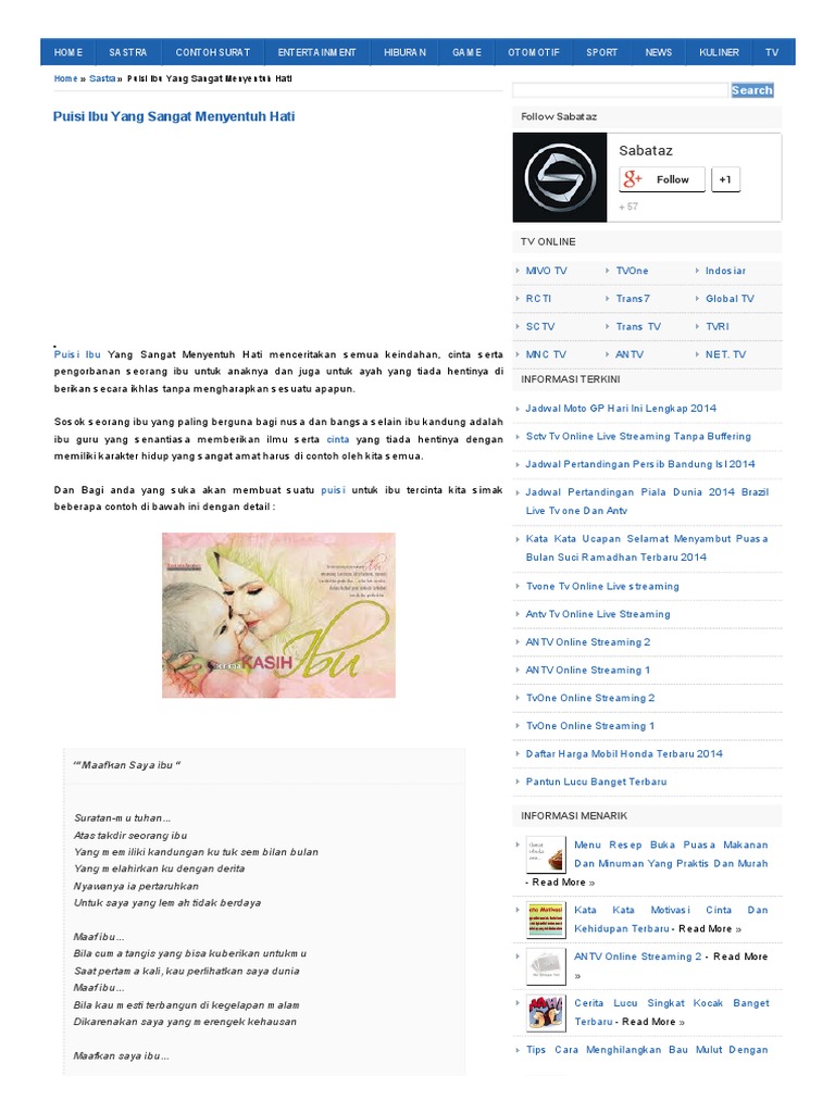 Puisi Ibu Yang Sangat Menyentuh Hati