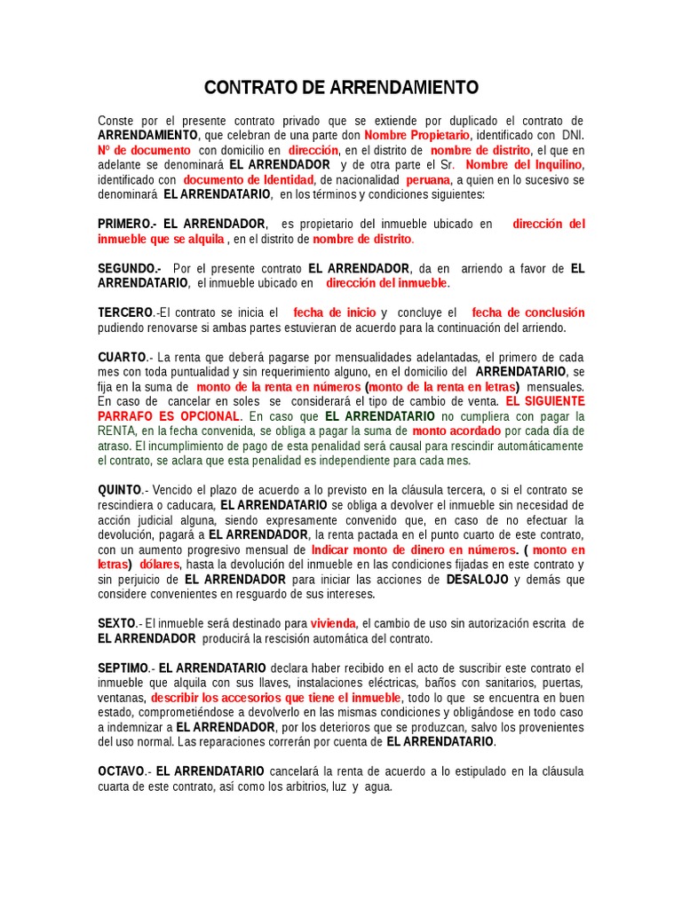 Contrato de Alquiler de Inmuebles - Persona Juridica | PDF | Alquiler |  Pagos