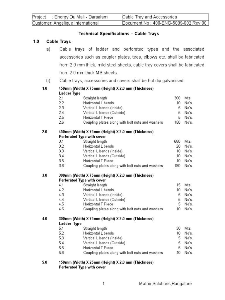 Cable Tray Specifications for Darsalam Project | PDF | Manufactured Goods