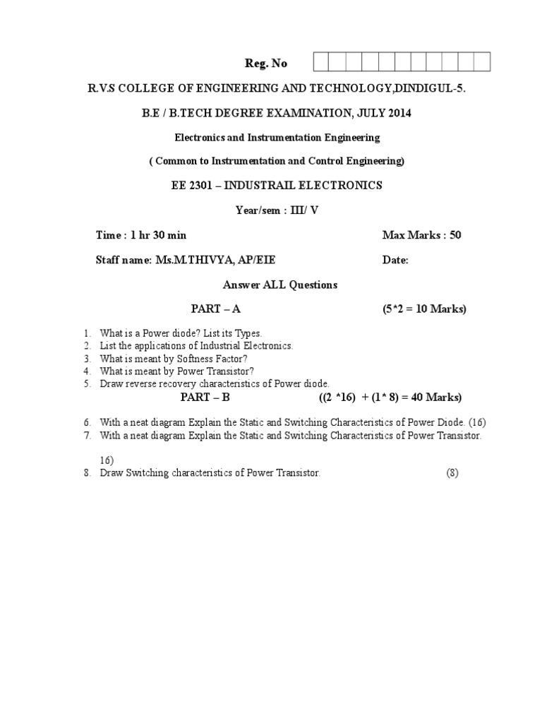 Industrial Electronics Exam Questions | PDF | Technology & Engineering