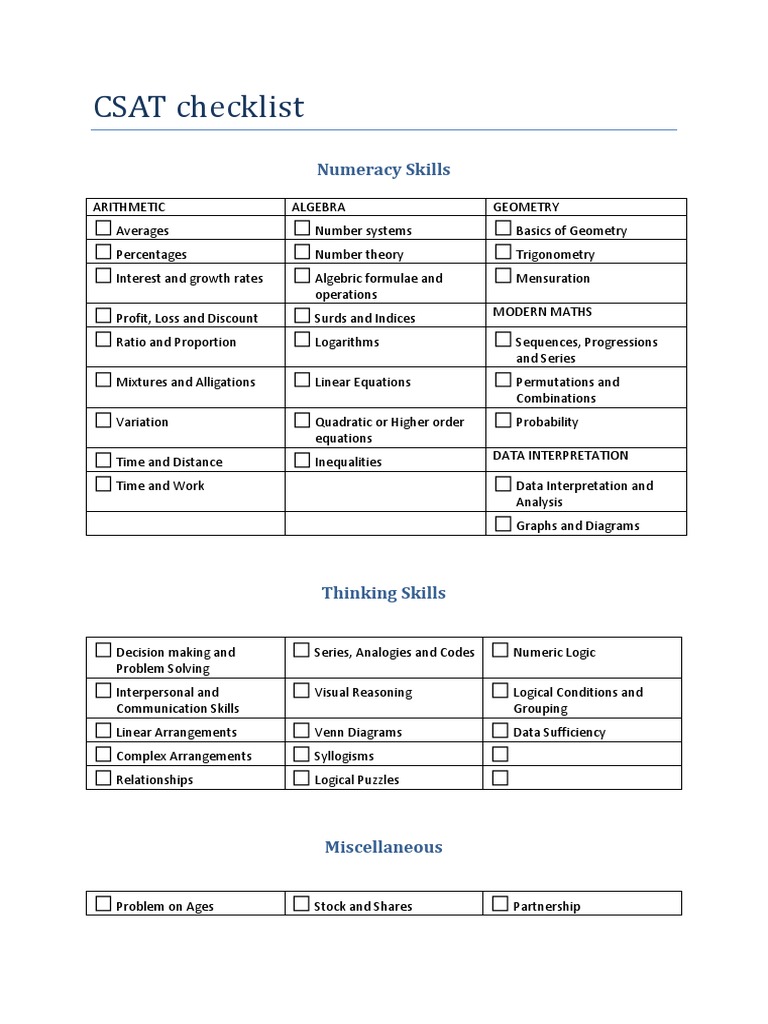 CSAT Numeracy Skills Checklist | PDF