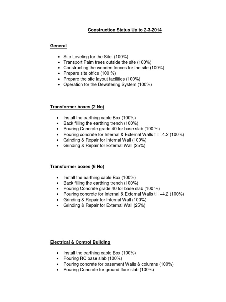 Construction Progress Report as of Feb 2014 | PDF | Basement | Concrete