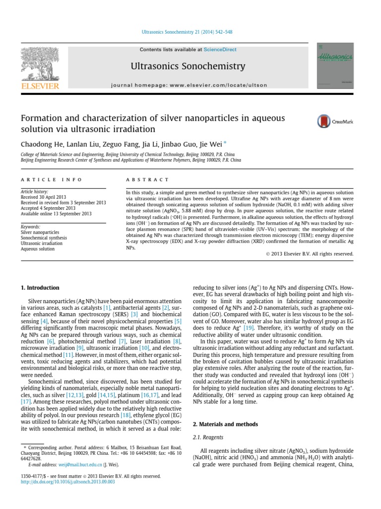 Formation and Characterization of Silver Nanoparticles in Aqueous ...