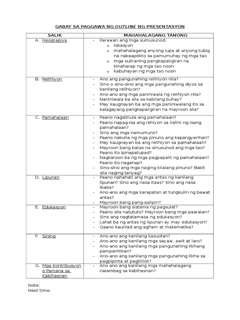 Gabay Sa Paggawa Ng Outline Ng Presentasyon